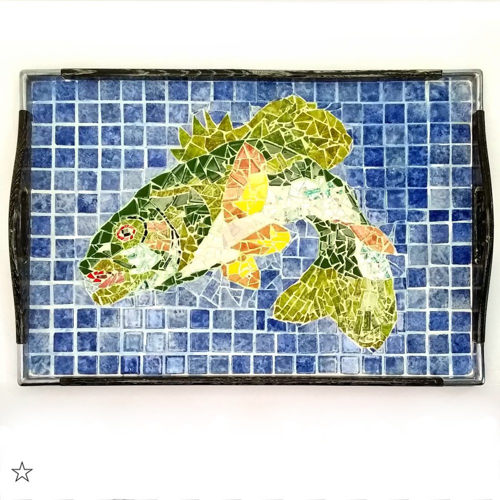 MCM Woodpecker Woodware Ceramic Tile Mosaic Fish Tray Japan One Of A Kind